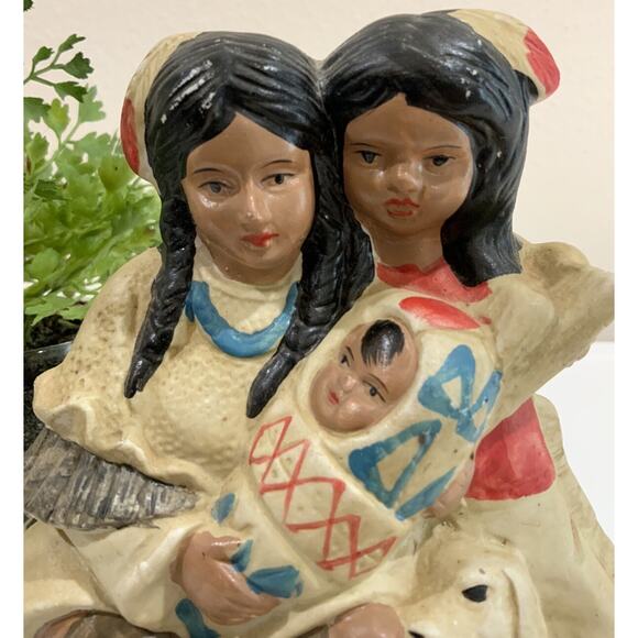 Vtg Native American Indian Woman Man Papoose Dog Ceramic Figurine Statue ￼ - Picture 4 of 9